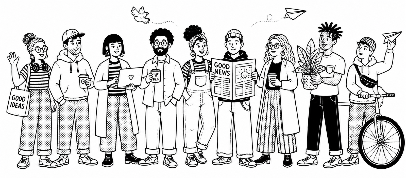 Hand-drawn crowd of diverse professionals
